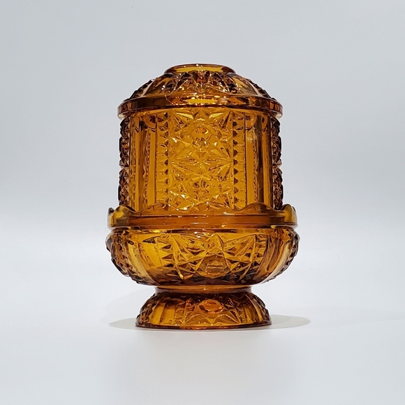 XL 6.5" Amber Glass "Stars and Bars" Fairy Lamp by Anchor Hocking - Picture 4 of 15